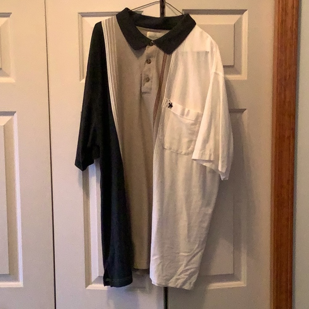 Authentic Falls Creek Tri-colored polo shirt 3X with orange stripe down center
